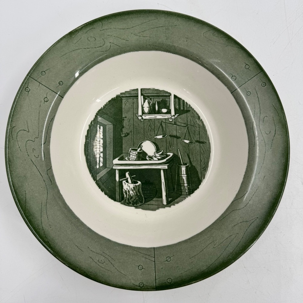 Royal Homestead Colonial Bowl Farmhouse‎ Green Rim 9" Round Vegetable Bowl